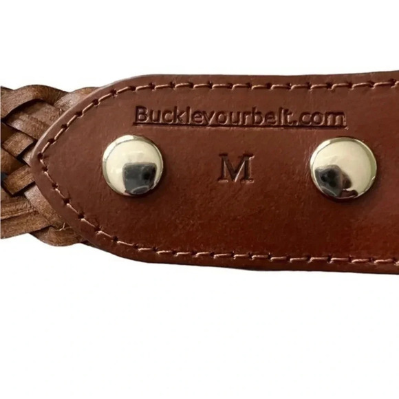 Rhinestone Buckle Adjustable Brown Woven‎ Leather Belt M